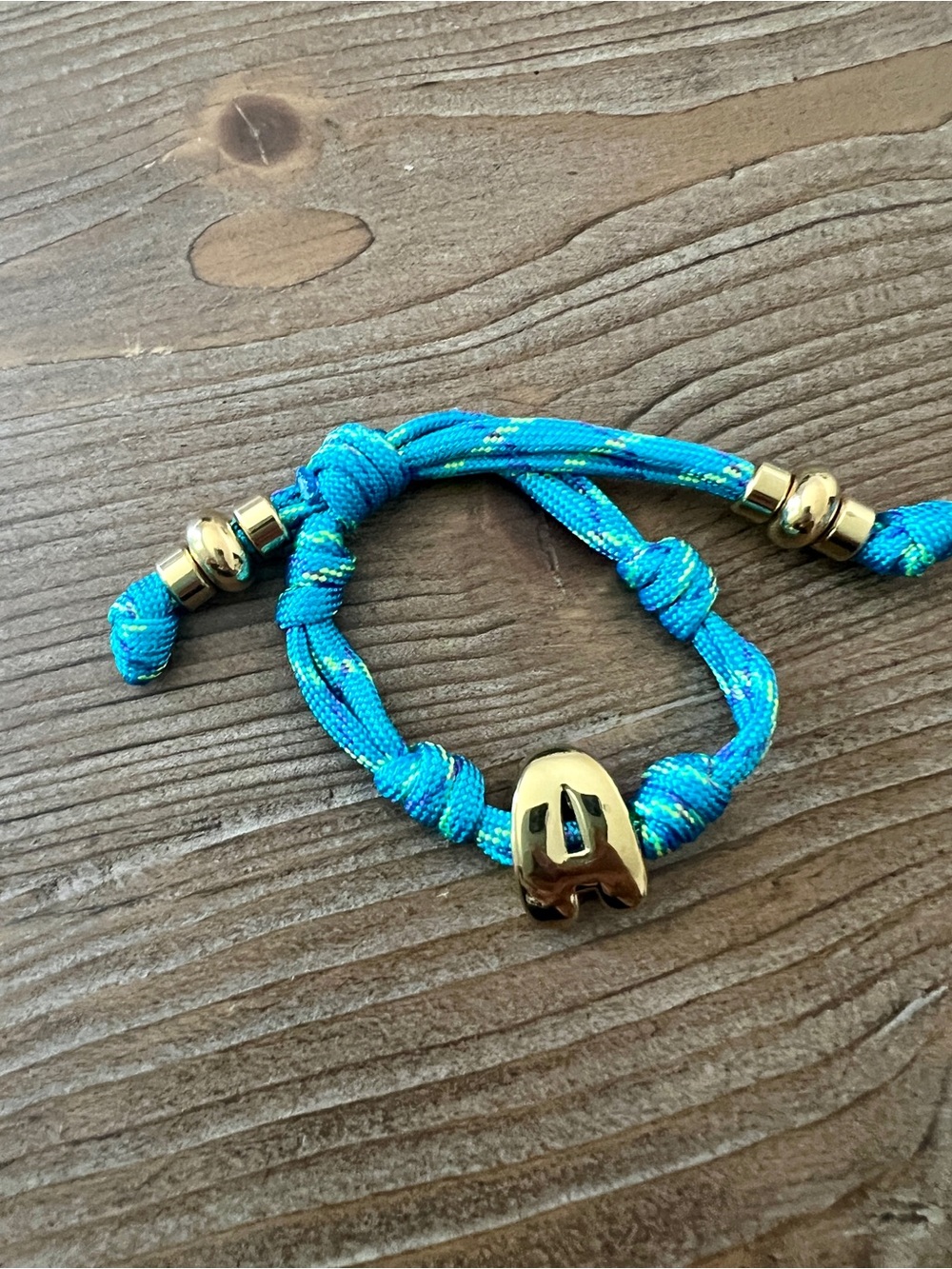 BaubleBar NWT Knotty Initial Waterproof Cord Bracelet - Letter A Gold / Blue